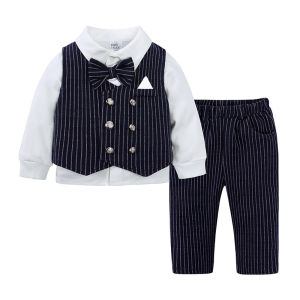 3PCS Dress Set For Baby Long Sleeved Gentlemanly One Year Old Split Clothes Kid Top + Pants +Vest