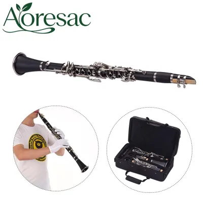 Aoresac Irfora 17-Key Clarinet Bb Flat ABS น้ำหนักเบาพร้อมถุงมือและผ้าทำความสะอาดสำหรับคนรักคลาริเน็ตและนักดนตรีแจ๊ส (สีดำ)