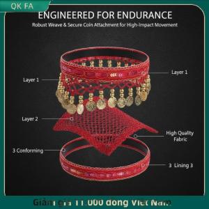 QK FA ✨ Dân Tộc Retro belly dance Headband với Red sequin đồng xu rìa cá nhân trang trí mũ sắt cho khiêu vũ biểu diễn