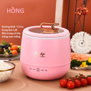 Nồi Lẩu Điện Mini Đa Năng 1.8lit Nấu Cơm  Xửng Hấp Văn Phòng Ký Túc Xá tráng men trắng Chống dính