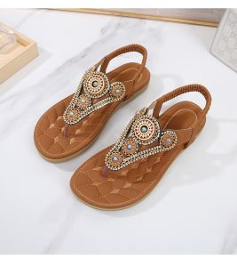 Summer new Bohemian sandals simple casual flat toe comfortable rhinestone sandals