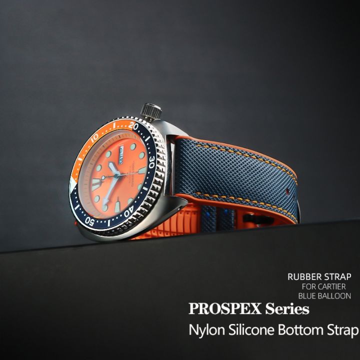 Nylon Silicone Bottom Watch Band Strap for Seiko PROSPEX Series