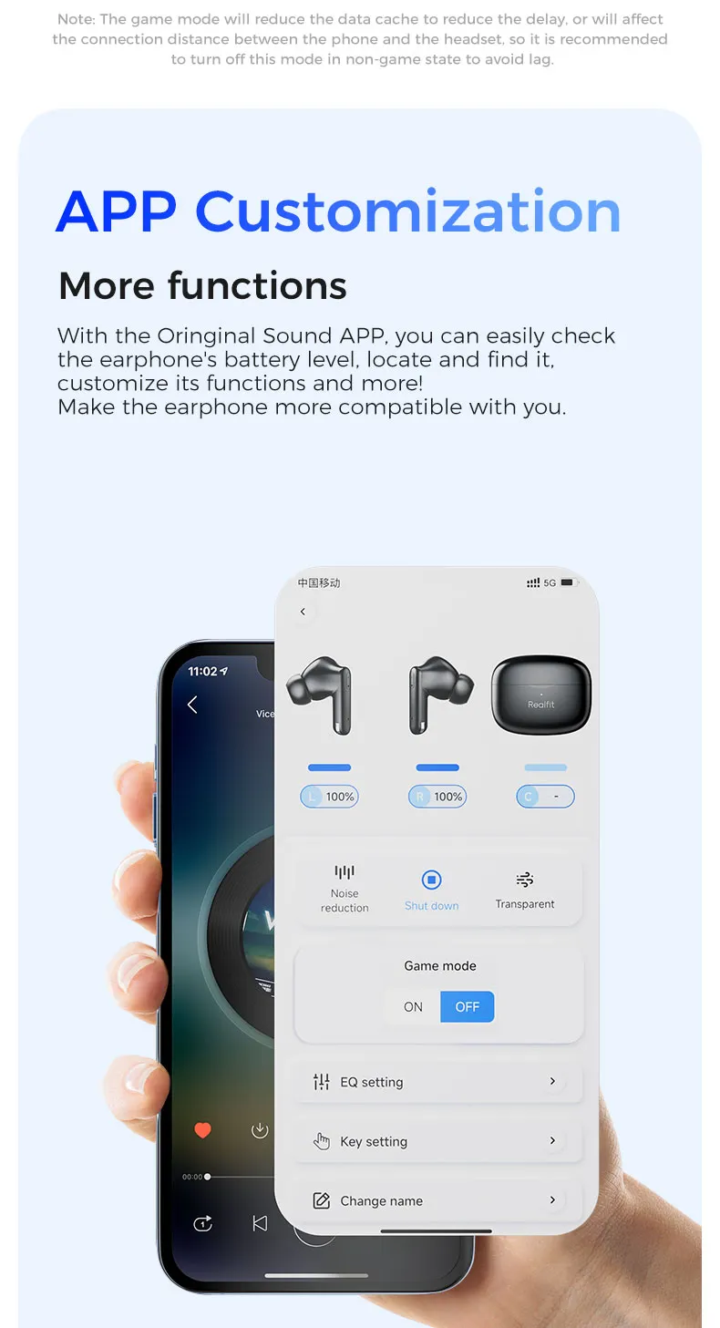 realfit F3 ANC Bluetooth 5.4 หูฟังบลูทูธ -38dB ตัดเสียงรบกวน พร้อมไมโครโฟน Bass หูฟัง คุณภาพเสียงดี