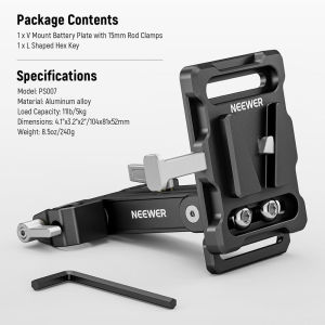 NEEWER PS007 Mini V Mount Battery Plate with 15mm LWS Rod Clamps 180° Tiltable Foldable L Shaped V Lock with Quick Release Button for SmallRig Shoulder Rig Sony FXLION Nano