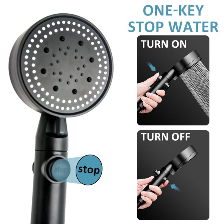 Shower Head Water Saving Black 5 Mode Adjustable High Pressure Shower ...
