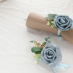 Delicate Bridal Wrist Corsage Lapel Pin Flower Groomsmen Boutonniere Artificial Flower Wristband Corsage Party Supply