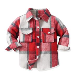 Rolanko Plaid Coat for Kids Boys Shirt Windbreakers Jacket Long Sleeve Lapel Button Down Shirt Autumn Winter Casual Wear 2-8 Years