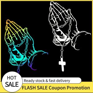 🚗🛵 Xe Cầu Nguyện Tay Với Mân Côi Sticker Decals Tôn Giáo Kitô Giáo Vinyl Decal Không Thấm Nước Decal Tự Động Trang Trí