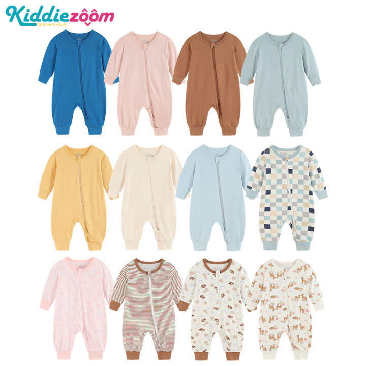 KIddiezoom New Newborn Baby Pajamas Baby Long Sleeve Bodysuit Premium  Fabric Brand Guarantee Solid Color Two way Zipper Soft and Comfortable 0-2  Year