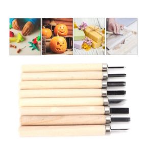 Bộ Dụng Cụ Điêu Khắc Thủ Công Có 8 Hình Dạng Lưỡi Khác Nhau Cán Gỗ Chắc Chắn Ứng Dụng Được Trên Nhiều Vật Liệu Mềm