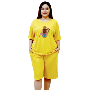 "Setelan Wanita Jumbo Ld 130 Cm Bahan Babyterry halus dan Nyaman Baju One Set Kaos Wanita Kekinian pegang bunga