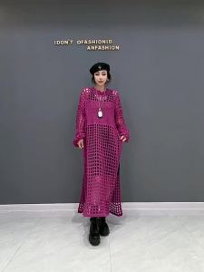 《812》XITAO Đầm đan màu trơn dáng rộng thoải mái có lỗ áo len cổ tròn phù hợp với mọi phụ nữ WLD13196