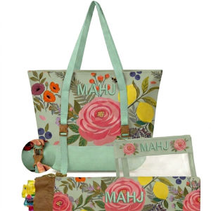 Canvas Three-Piece Letter Mahjong Bag Large Capacity Portable Daily Wear-Resistant Makeup Storage Bag