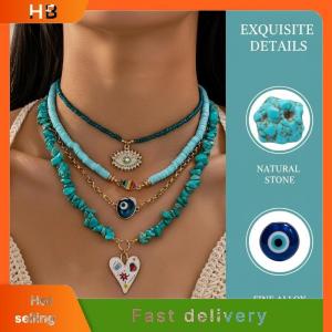 HB Bohemia Ethnic Style Women Necklace Blue Natural Stone Beads Choker Handmade Jewelry for Vacation and Gift Occasions