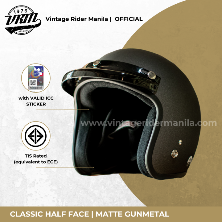VRM 1976 Classic Matte Gunmetal Half Face Helmet | Lazada PH