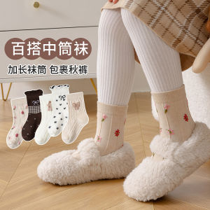 5 Pairs Girls Socks Spring and Autumn Forest Series Lace Mid-Calf Socks Combed Cotton Bow Princess Socks Class A Childrens Socks 女童袜子 春秋 森林系列 花边 中筒袜 精梳棉 蝴蝶结 公主袜a类儿童袜子 FUNIANQI