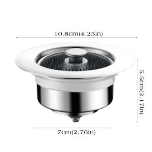 3 in 1 Pop Up Sink Filter ABS Kitchen Sink Strainer Drain Basket Stopping Blockage Bouncing Core Leak-proof Plug Cover