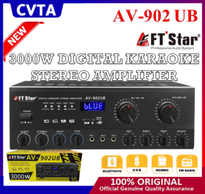 【CVTA】AV-902UB Digital Karaoke Stereo Amplifier Max Power 3000w 3 Mic Input BT/FM/USB/Slot