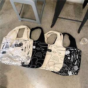 Korean Ins Chic Canvas Graphic Large Capacity Shoulder Bag Bhopping Bag 011283