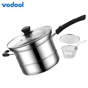 VODOOL Premium Stainless Steel Food Pot with Strainer and Drain Shelf for Steaming Cooking Frying Multi-Functional Kitchenware