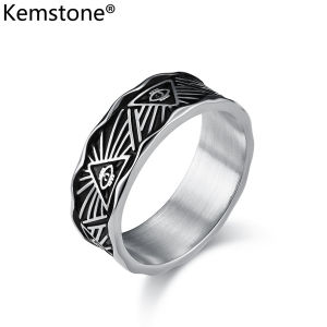 Kemstone Vintage Stainless Steel Eye of Horus Rings Mens Silver Gold Plated Mens Ring Jewelry
