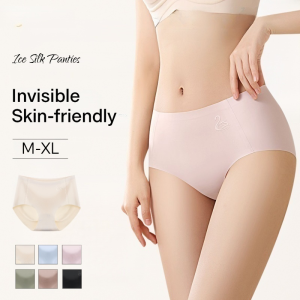 3pcs Mid Waist Ice Silk Panties Set Seamless Tummy Control Hip Lift Breathable ​​Underwear​​ Women Briefs冰絲無痕內褲