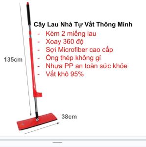 Cây Lau Nhà Tự Vắt Thông Minh sợi Microfiber cao cấp xoay 360 độ bản lau lớn 38cm SẢN PHẨM kèm 2 bông lau vắt hai lớp