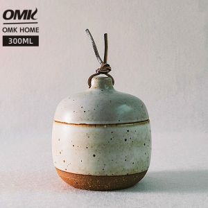 OMK Vintage style rough pottery craft 300ml Jar Container Food Storage Box Ceramic Tea Caddy sealed jar