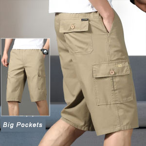Mens Cotton Cargo Shorts Relaxed Fit Hiking Shorts Summer Elastic Waist Sweat Short Running Bermuda Shorts Gym Shorts