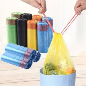 Kantong Plastik Sampah Roll Dengan Tali Plastik Ikat Pegangan