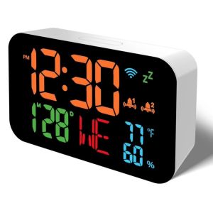 ROLL WiFi Desktop Clock with Digital ABS Alarm Clock 2025 Thermometer Hygrometer LED Display Clock Support WIFI Auto-Calibration
