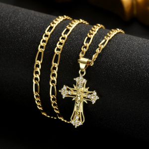 Wealth and Fortune Jesus Cross Necklace Unique Religious Pendant for Daily Wear Stylish Decoration with Cultural Significance