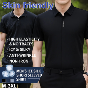 Summer Thin Breathable Short Sleeved Shirt Mens Premium Ice Silk Short Sleeve Shirt Loose And Casual Skin-Friendly Shirt