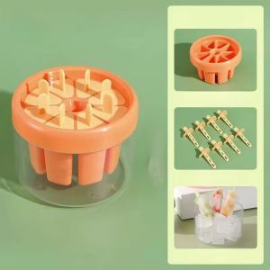 MMLUCK Clear Base 8 Hole Ice Cream Mold Plastic Homemade Ice Pops Mold Easy To Release with Handle Ice Cream Makers For Home