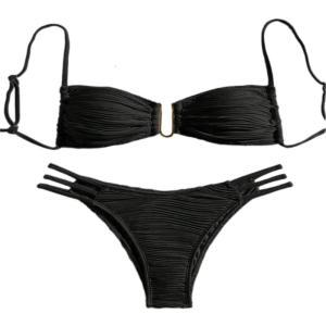 Phụ Nữ Ruched Swimwears Set Bandeau Áo Tắm Có Thể Điều Chỉnh bó lưng Strapless Bộ Đồ Tắm Phụ Nữ Backless Đồ bơi cho bé gái