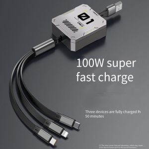 ✅ 100% Original Yoky 6A Super Fast Charging Cable Retractable 3 in 1 Data Cable Micro USB Type C 100W