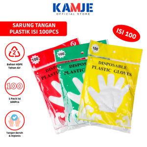 KAMJE Sarung Tangan Plastik 100 Pcs Tebal Transparan Sekali Pakai Disposable Gloves