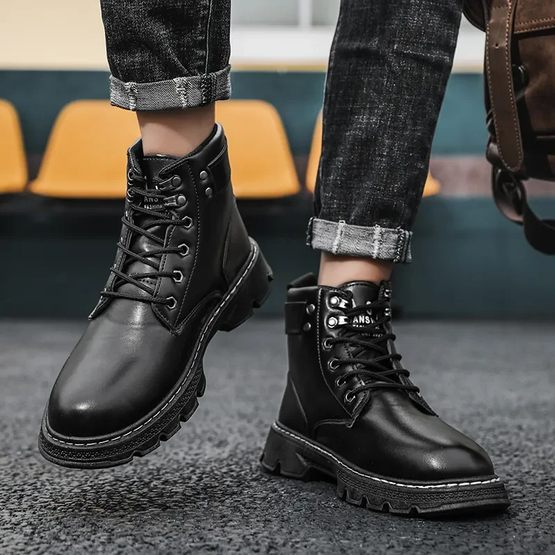 Black Martin Boots for Men High top Shoes Fashion Casual British Leather Ankle Boots Comfortable Anti slip and Waterproof Lazada PH