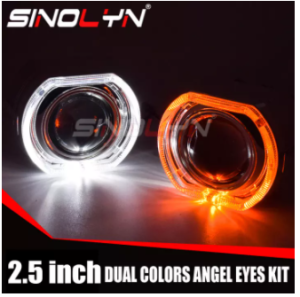 Sinolyn Bi-xenon Projector Lens 2.5 inch Switchback Angel Eyes Headlight Kit Tuning Square LED DRL Turn Signal Lamps Car Lights Accessories DIY H4 H7 H1