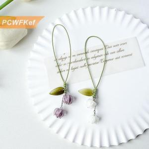 【PCWFKef】 Creative Tulip Flower Leaves Mobile Phone Straps Charms Hand Rope Cute Keychain Fashion Bag Camera Pendant Lanyard Decorations