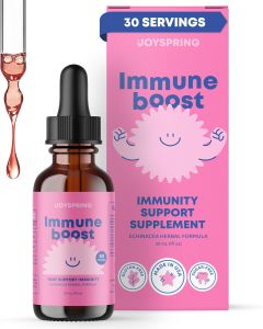 JoySpring Immune Drops - Kids’ Immunity Support Supplement (1 fl oz 30 Servings) with Organic Elderberry Liquid Echinacea Oregon Grape Root & Orange Peel for Ages 2-16+ Years and Adults.
