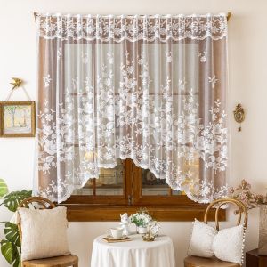 DewyBabe Lace Half Curtain Semi Sheer Window Drape White Polyester Punch Free Door Panel Home Decor