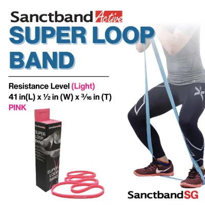 Sanctband Active Super Loop Band Pink Colour Exercise Bands Light Level Resistance Bands Assist Pull Up Bands Powerlifting Bands