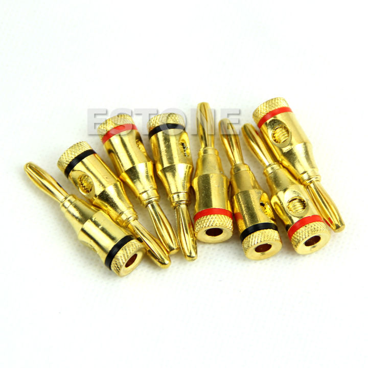 4 Gold Rhodium Plated Banana Plug Connectors – Speaker Cable Plugs For DIY Audio & Home Theater Setup