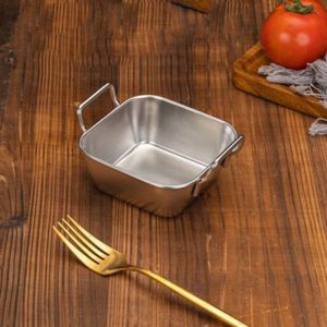 SUNNE SHOP Square Korean Stainless Steel Plate With Handle Silver and Gold Flat Dish Serving Trays Durable Snack Plate Home