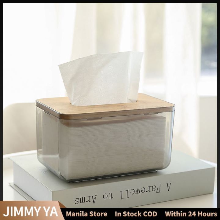 Bathroom Tissue Box With Wooden Cover Rectangular Clear Acrylic Case ...