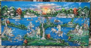 Tranh sơn mài NGƯ TIỀU CANH MỤC khảm cừ size 80x160 cm ( Tặng kèm khung)