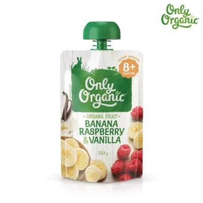 Only Organic กล้วย ราสเบอร์รี & วานิลลา Organic Baby Foods 8+ Months