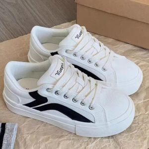 Giày Thể Thao Nữ VEBET Buộc Dây canvas bata Đế Bằng Cao 3cm Mới Hot Màu Đen/Trắng Hàn Quốc Thời trang đi làm đi học