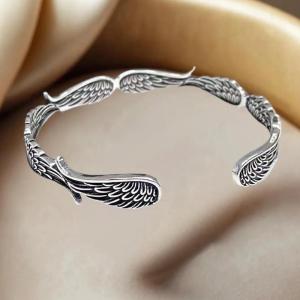 MillionGrid Retro Thiên Thần Cánh Vòng Đeo Tay Vòng Cá Nhân Thời Trang Mở Có Thể Điều Chỉnh Cuff Dây Đeo Cổ Tay Punk Hip Hop Đồ Trang Sức Quà Tặng